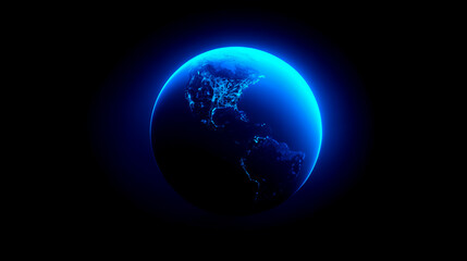 A blue glowing light on a black background