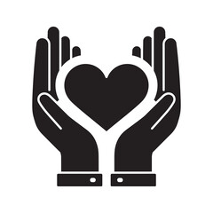Obraz premium Charity care icon with hands holding a heart representing donation support protection and giving love through kindness and community volunteering vector solid glyph icon