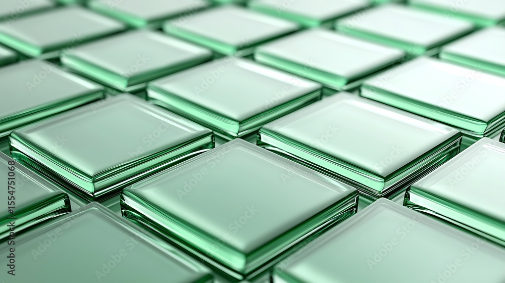 Aufkleber close-up of green-tinted glass tiles arranged in a neat, repeating grid pattern reflecting light wit