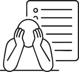 Line art illustration depicting a person overwhelmed by a task list or document symbolizing stress and task management issues