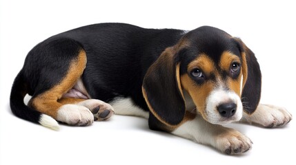 A charming puppy in a serene studio portrait, embodying innocence and pure joy