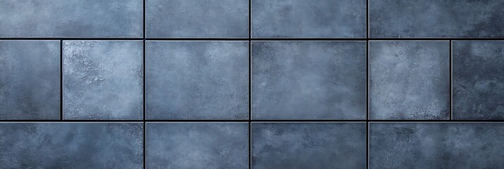 Blue-gray textured tiles arranged in a grid pattern with visible grout lines, creating a rustic and industrial wall surface.