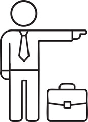 Line drawing of a businessman with a briefcase pointing to the right indicating direction or making a decision