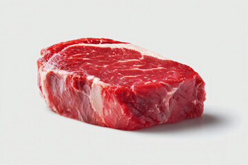 Fototapeta premium Fresh, Raw Beef: A visually appealing cut of uncooked beef steak, showcasing vibrant red color and marbling.