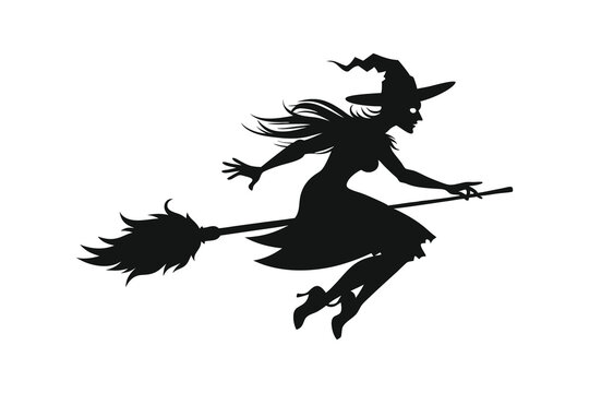 witch on a broom silhouette vector illustration isolated on white background