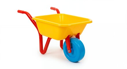 Childs yellow wheelbarrow toy