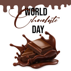 Delicious vector illustration for World Chocolate Day. Features melting chocolate, chocolate bars, cocoa beans, and sweet treats like cakes and truffles in a festive, appetizing style.

