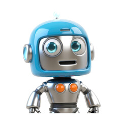 A cartoon robot with a blue helmet silver body and orange chest plates on a black background isolated image