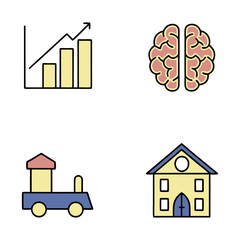 Child development icons brain train school growth chart