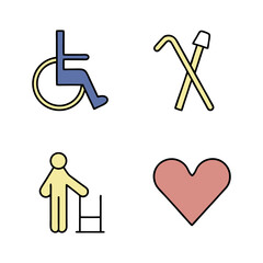 Disability symbols and heart icon set accessibility
