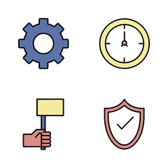 Four icons representing workers rights and protest