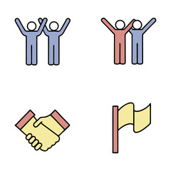 Group hug handshake and flag icons teamwork success