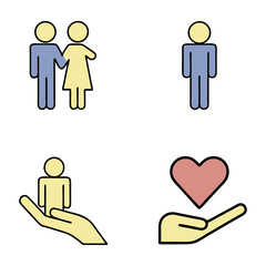 Human icons couple single person holding person and heart on hands