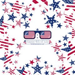 Abstract usa flag frame, rectangle shape sunglasses with american flag, independence day text vector illustration. Travel to usa design to use for 4th july independence day, memorial day projects. 