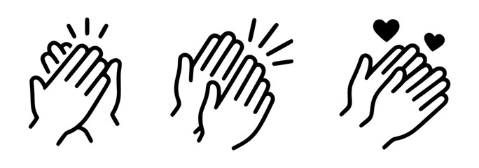 Minimalist vector illustration featuring three distinct clapping hands icons