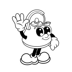 Retro character design of friendly kettle outline