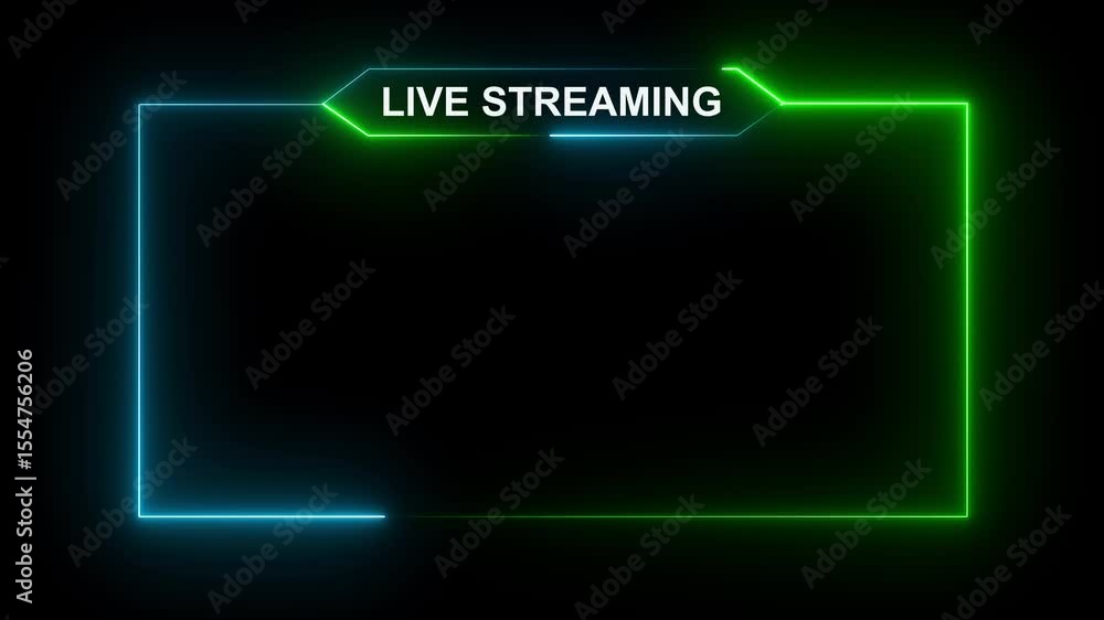 Poster live streaming neon frame with text animation box green neon frame live streaming on black backgroun