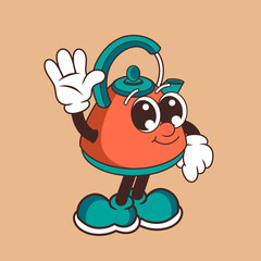 Retro character design of friendly kettle