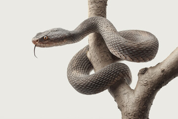 Obraz premium A multi color snake, around a tree branch with its tongue