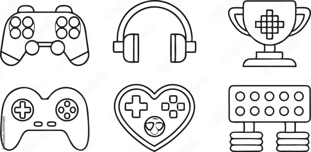 Aufkleber gaming and esports editable vector icons with game controller headset joystick trophy pixel heart an
