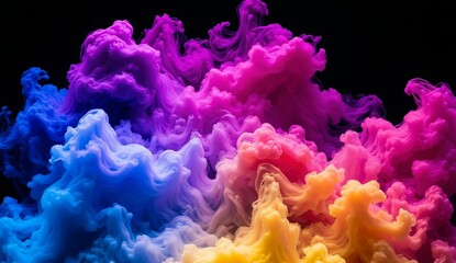 Vibrant Multicolored Ink Swirls Against a Black Background