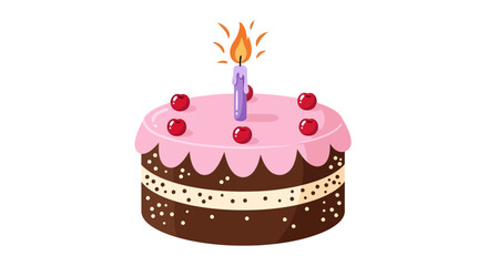 Birthday Cake with Single Candle and Cherries