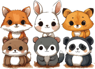  Kawaii Baby Animals Sitting in a Row-