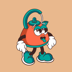 Retro character design of tired kettle
