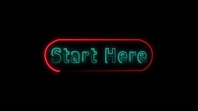 Start Here Neon Sign &ndash; Red and Green Glowing Text Animation for UI & Streaming Intros

