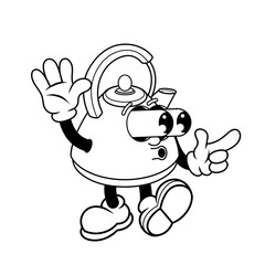 Retro character design of kettle shocked outline