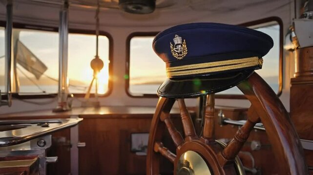 Captain's hat on a ship.