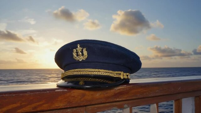Captain's hat on a ship.
