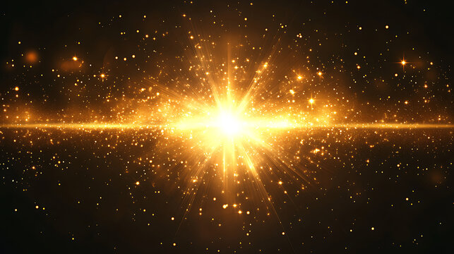 Golden glittering light explosion on dark background sparkling festive abstract design celebration shining effects festive atmosphere dynamic light particles