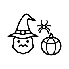 Simple halloween icons featuring a ghost wearing a witch hat spider and pumpkin