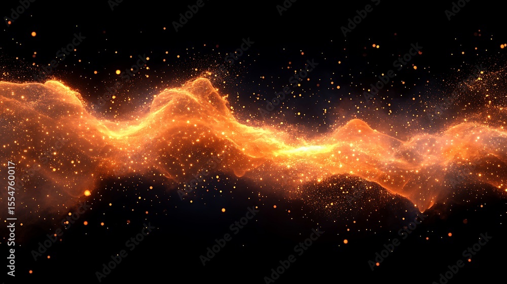 Poster golden glittering particle stream on black background abstract festive design element for digital ar