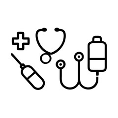 Set of medical icons including a stethoscope pill medical cross and iv bag