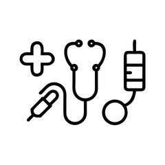 Medical icons including a stethoscope syringe and plus sign