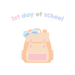 First day of school coquette backpack with bow, pastel aesthetic schoolgirl vector illustration