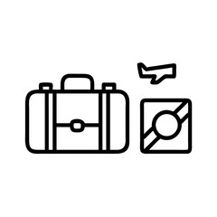 Travel suitcase with airplane and map icon for vacation or business trip