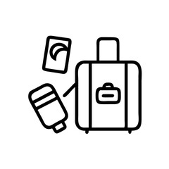 Travel essentials including a suitcase passport and toiletries icon