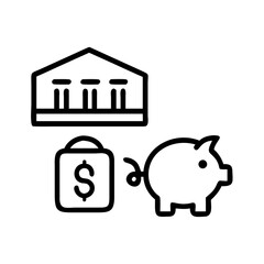 Financial concept with bank building shopping bag with dollar sign and piggy bank