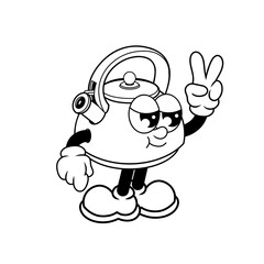Retro character design of kettle cool outline