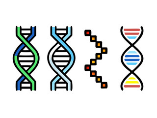 Four DNA Double Helix Icons 3D Twisting Strand Illustrations