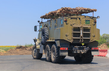 Army armored vehicle on the road