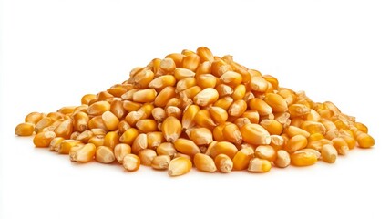 Golden corn kernels on white background. Neural network AI generated