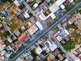 Top-Down Aerial View of Urban Crossroads in Durrës, Albania