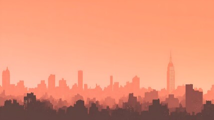 A Silhouetted Cityscape at Sunset, Bathed in Warm Orange Hues