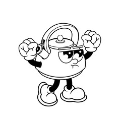 Retro character design of angry kettle outline