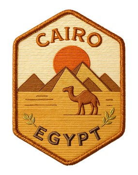 embroidery travel emblem patch of cairo on transparent background
