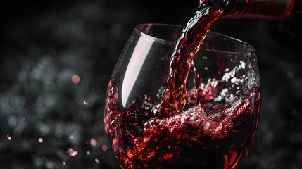 Macro photo. Pouring red wine into a wineglass.